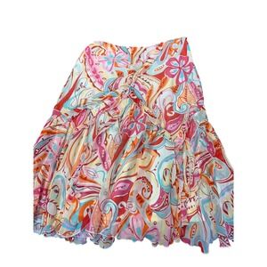 D Studio VTG Silk Skirt Floral Print Colorful Ruffle‎ Hem Womens Size 4